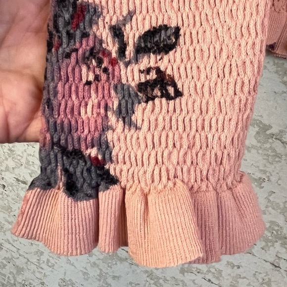 Zara Pink Floral Smocked Top Medium Boho Ruffled Mock Neck and Hem Cottagecore - Picture 5 of 15